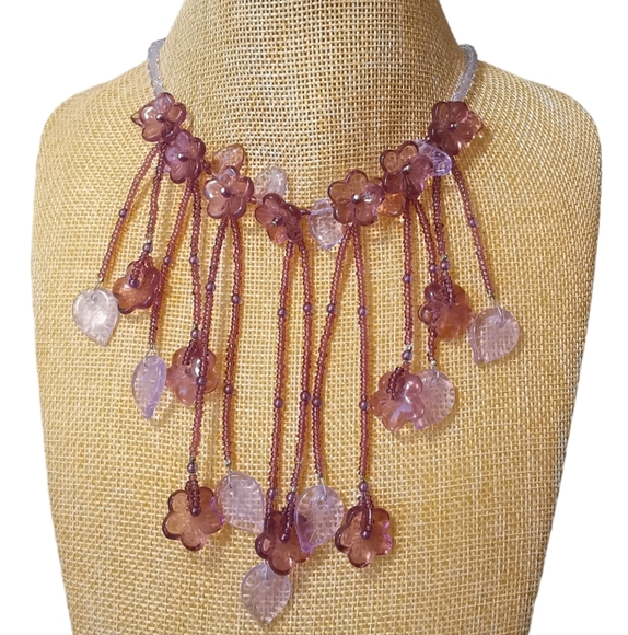 Sklenena Bizuterie Jewelry - NWT purple lavender flower fringe choker necklace Czech bead